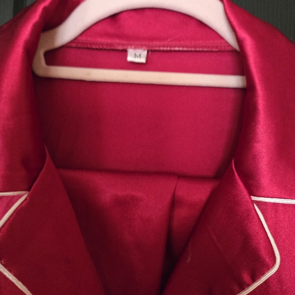 Women's Short Sleeved Pajama Set Red With White Trim - Picture 2 of 9